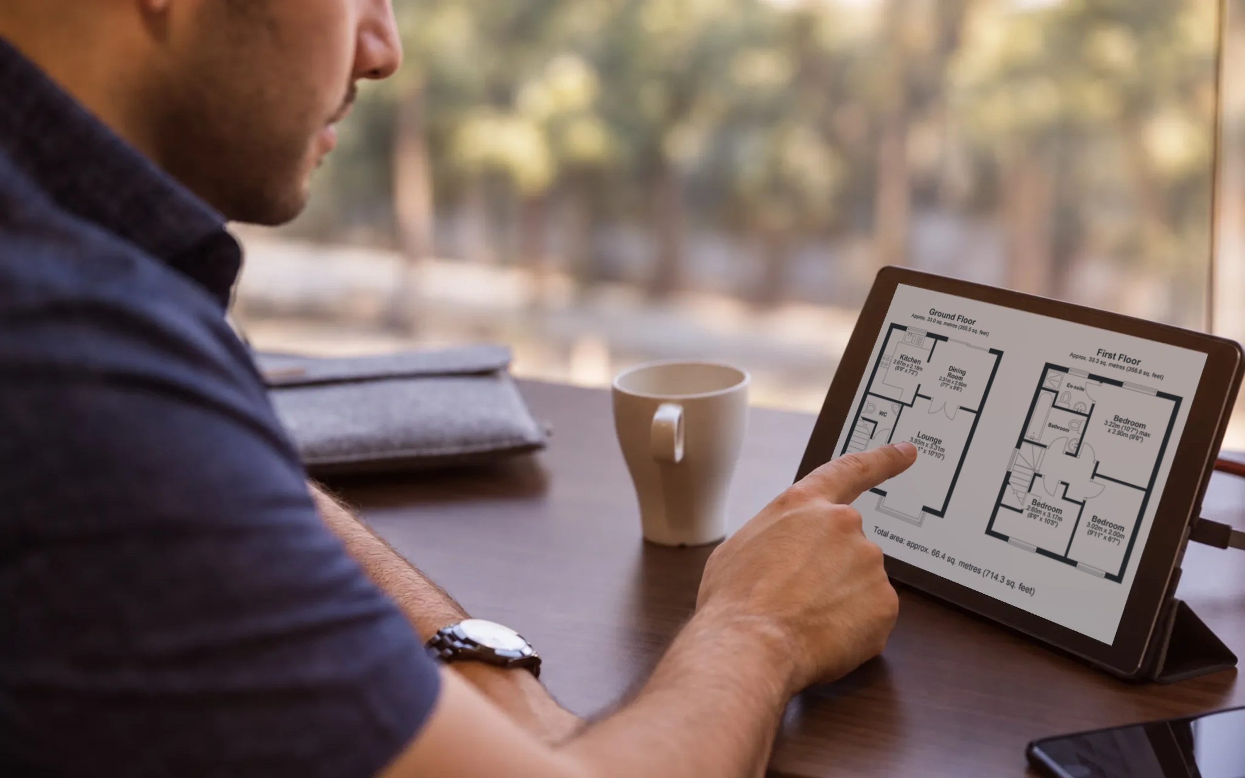 Floor plan of a rented property displayed on a tablet